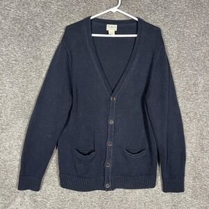 L.L.Bean Sweater Mens Medium Blue 100% Cotton Knit V Neck Cardigan Pockets